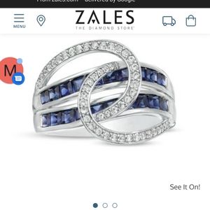 Sterling silver sapphire bypass loop wave ring size7